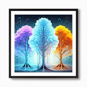 Three Colorful Trees in neon colors 5 Art Print