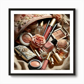 Open Makeup Bag Wall Art: A Stylish Display of Beauty Products for Feminine and Elegant Decor Print Art Art Print