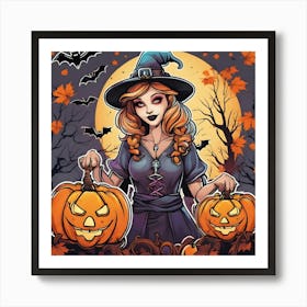 Witch With Pumpkins 2 Art Print