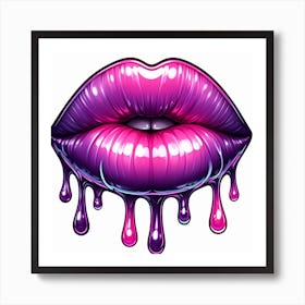 Plump lips drippy kiss 1 Art Print