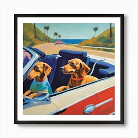 Dachshunds Dogs in Convertible Series. Style of David Hockney 3 Art Print