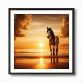 Horse On The Beach At Sunset Art Print