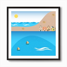 Coast Beach Sea Water Mountains Art Print