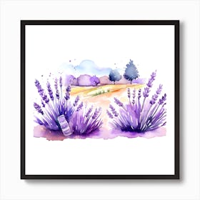 Watercolor Lavender Field Art Print