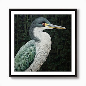 Ohara Koson Inspired Bird Painting Green Heron 2 Square Art Print