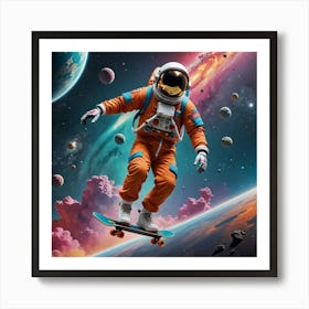 Astronaut Skateboarding In Space 5 Art Print