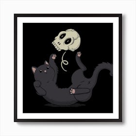 Skull Black Cat Art Print