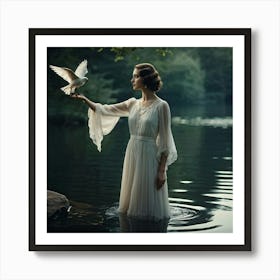 Woman Holding A Dove Art Print