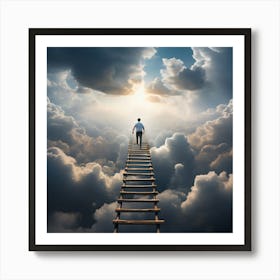 Businessman Standing On A Ladder, Ladder Of Success Art Print