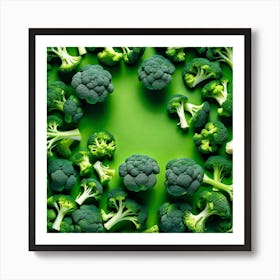 Top View Of Broccoli On Green Background Art Print