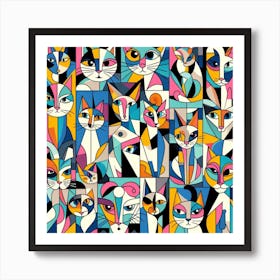 Cubist Cats Collage - Colorful and Geometric Canvas Print 1 Art Print