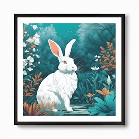 White Rabbit In Botanical Garden Art Print