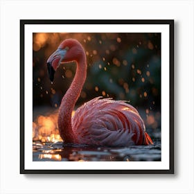 Flamingo In The Rain 2 Art Print