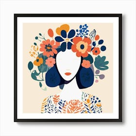  faceless woman portrait with floral head crown  Póster