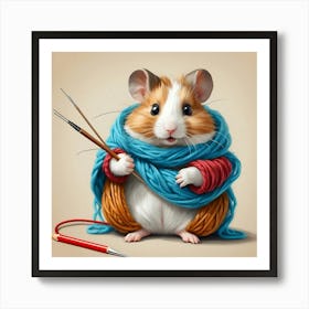 Hamster Knitting 3 Art Print