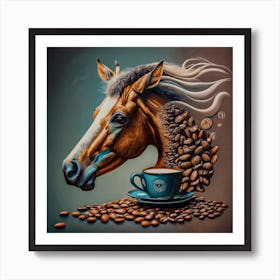 Horse and Coffee harmony, digital art Art Print