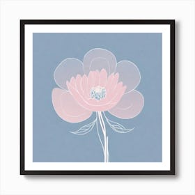 A White And Pink Flower In Minimalist Style Square Composition 135 Art Print