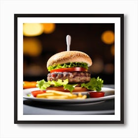 Hamburger With Fries Art Print