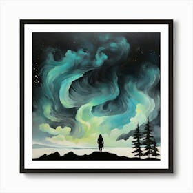 Boho art Silhouette of Northern lights 4 Art Print