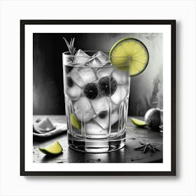 Black And White Image Of A Cocktail Art Print