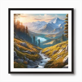 Waterfall In The Mountains 2 Art Print