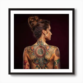 Back Of A Woman With Tattoos Art Print