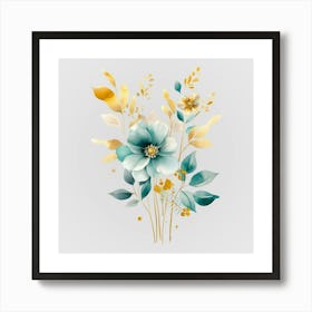 Watercolor Gold And Teal Bouquets 12 Art Print