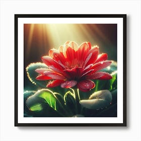 Red Flower With Dew Drops Art Print