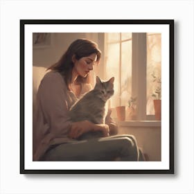 Cat and Woman 3 Art Print