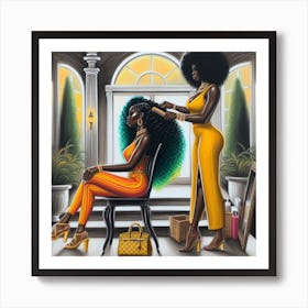 Afro Woman Getting Her Hair Done Art Print