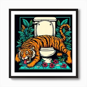 Tiger In The Toilet Art Print