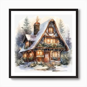 Christmas House In The Woods 3 Art Print