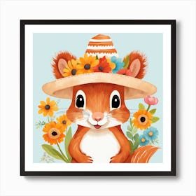 Floral Baby Squirrel Nursery Illustration (10) Art Print