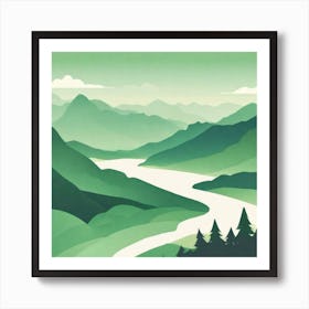 Misty mountains background in green tone 55 Art Print