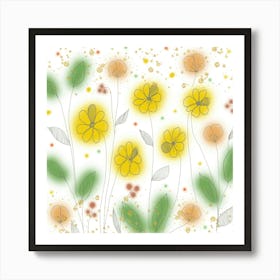 Yellow Flowers Nature Flower Meadow Blossom Bloom Art Colorful Drawing Art Print