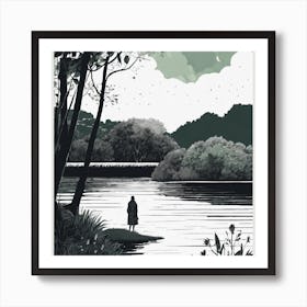 Man Walks By A Lake Art Print