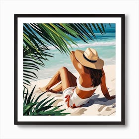 Woman Enjoying The Sun At The Beach 4 Art Print