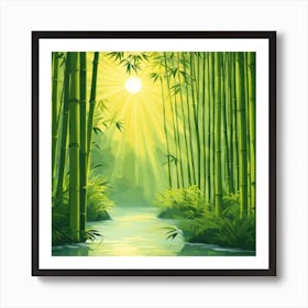 A Stream In A Bamboo Forest At Sun Rise Square Composition 333 Art Print