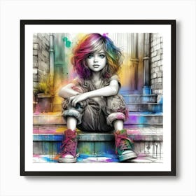 Girl Sitting On Steps 3 Art Print