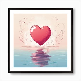 A minimalist illustration of a cute heart swimming Art Print