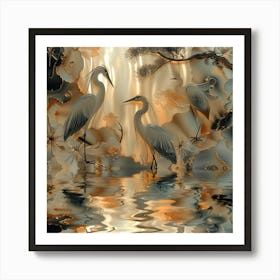Herons In The Water Art Print