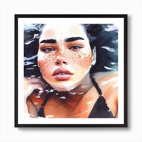 Watercolor Of A Woman In The Water Art Print