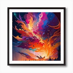 An Abstract Color Explosion 3, that bursts with vibrant hues and creates an uplifting atmosphere. Generated with AI,Art style_Mystical,CFG Scale_10,Step Scale_50. Art Print
