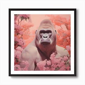 Gorilla Pink Jungle Animal Portrait Art Print