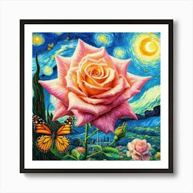 Rose With Butterflies Art Print