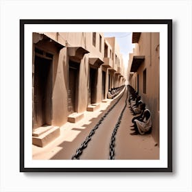 91 Photo Of A Very Narrow And Long Street With North African Slaves In A Row Chained Together Art Print