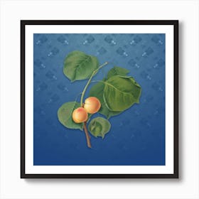 Vintage Yellow Apricot Botanical on Bahama Blue Pattern Art Print