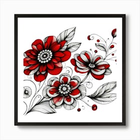 Red And Black Flowers 1 Art Print