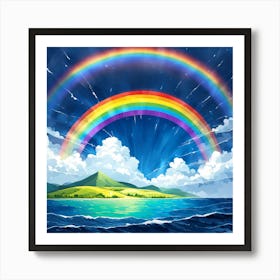 Rainbow Over The Ocean, A Rainbow Emerging After A Storm Symbolizing Hope And New Beginnings Art Print