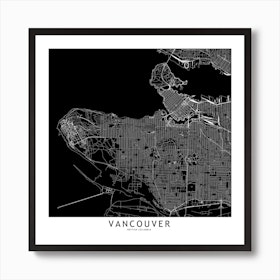 Vancouver Black And White Map Square Art Print